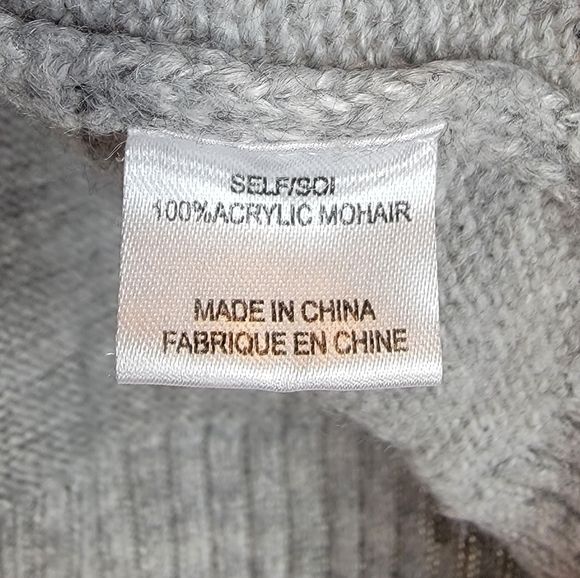 WAYF‎ Sophie Crop Cable Knit Sweater Heather Gray Ruffle Sleeve Women Large Crew - Picture 11 of 16